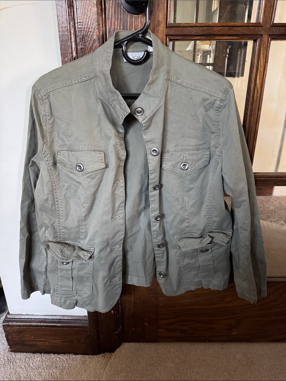 Chicos Platinum Olive Green Button-Front Jacket